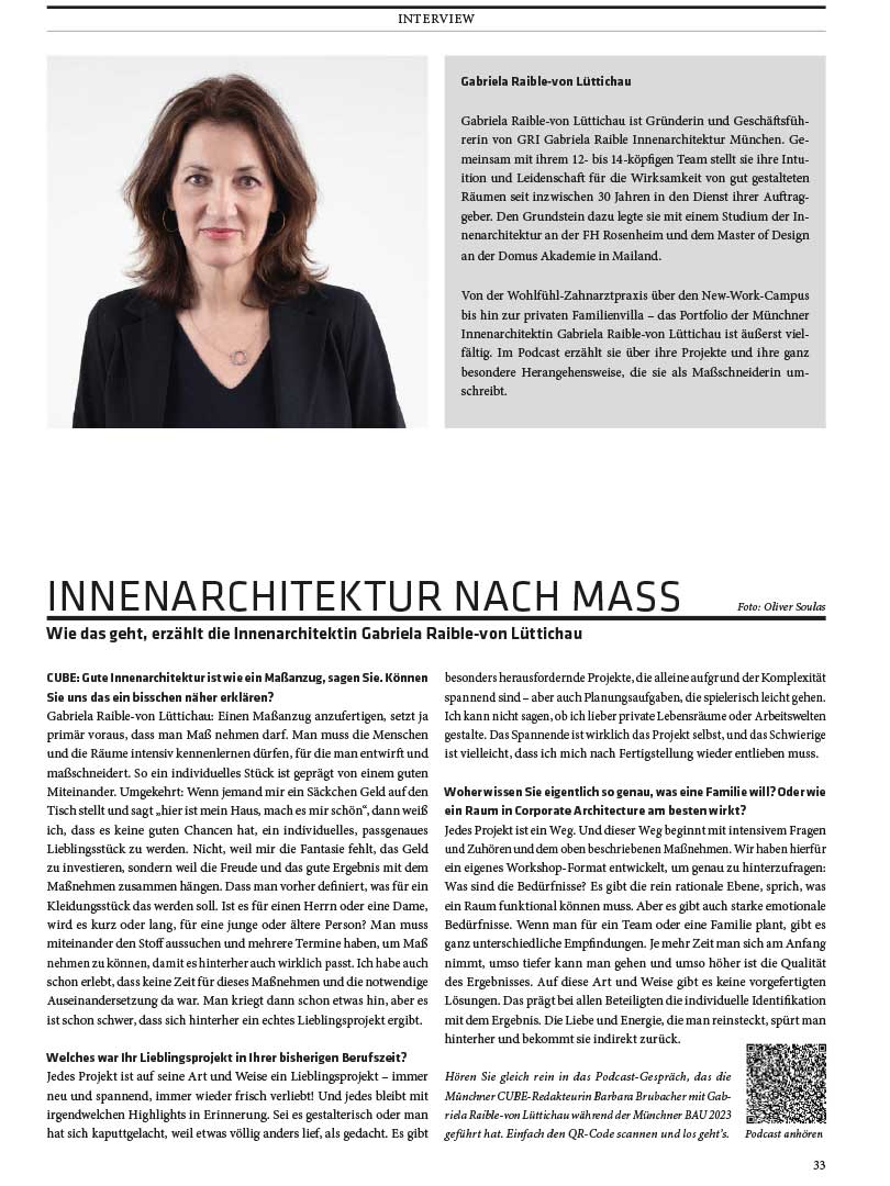 Gabriela Raible innenarchitektur MÜNCHEN ... Beitrag in der Süddeutschen Zeitung